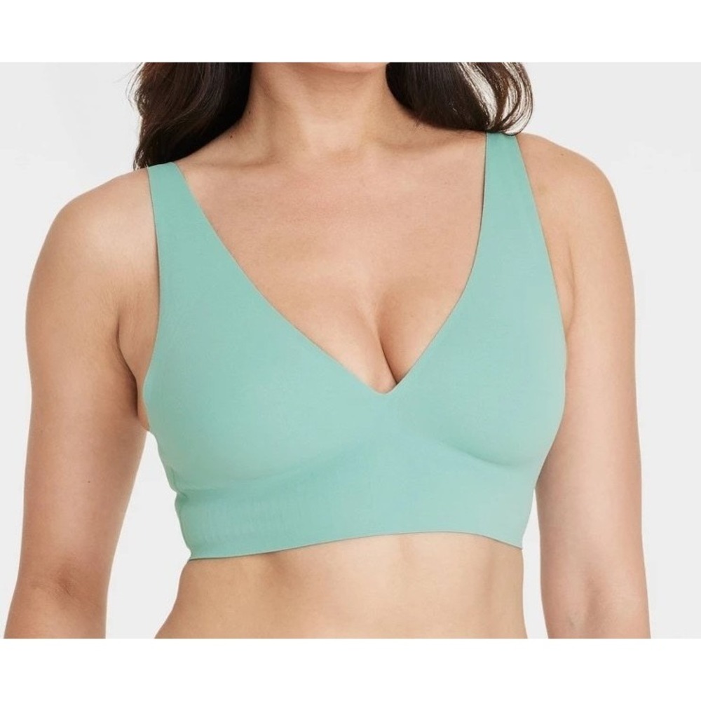 Auden Luxury Collection Bonded Plunge Longline Bralette Womens XS Green NWT